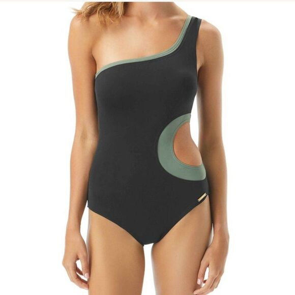 Vince Camuto Sz 4 One Shoulder One Piece Swimsuit - Picture 3 of 13